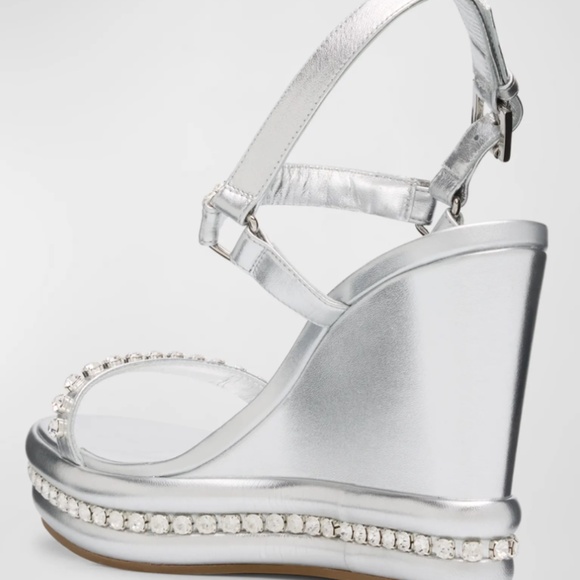 Christian Louboutin Metallic Strass Red Sole Wedge Sandals - Picture 8 of 9